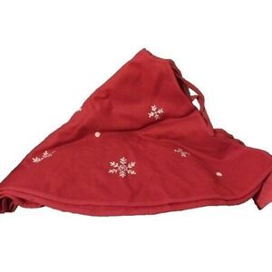 58" Christmas tree skirt Red Soft Felt Wool by Solutions, Embroidered Snowflakes